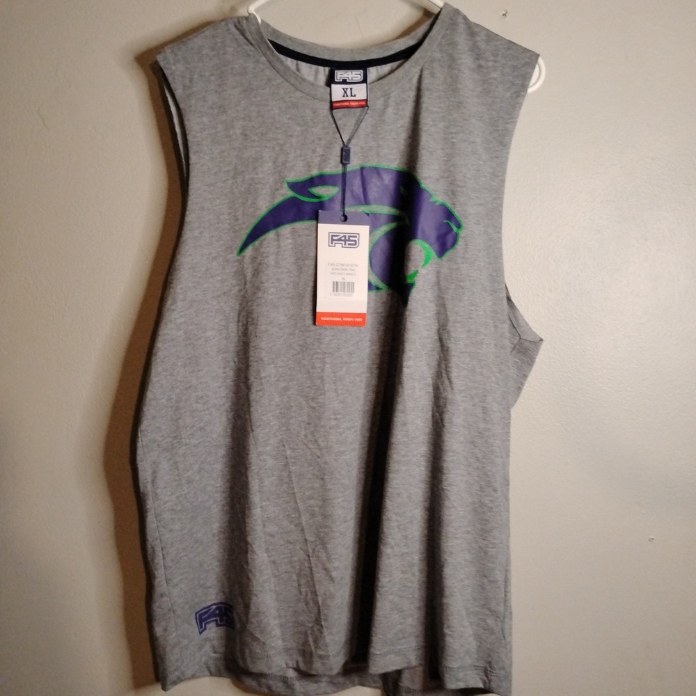 Muscle Shirt, Cotton, Xl, Blue And Gray, "Functional " Back Reads